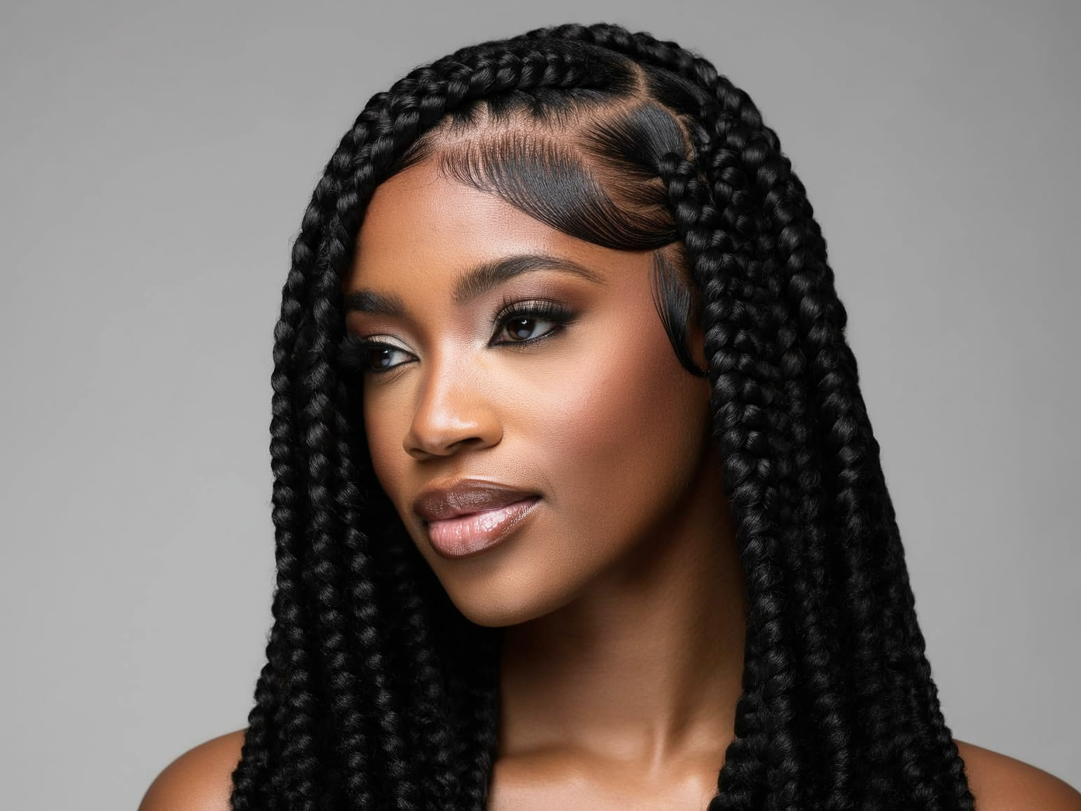 Box braids longues — coiffure signature Maison Charlotte Beauté